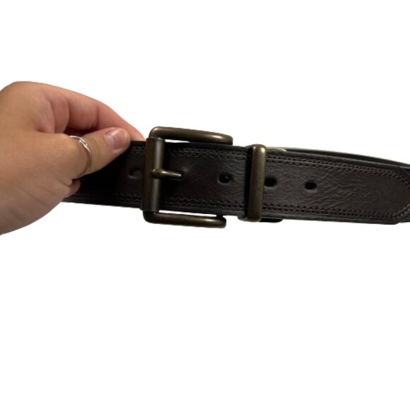 Columbia Mens Leather Belt Size 36 Brown Classic Top Stitching Metal Hardware - Picture 3 of 8